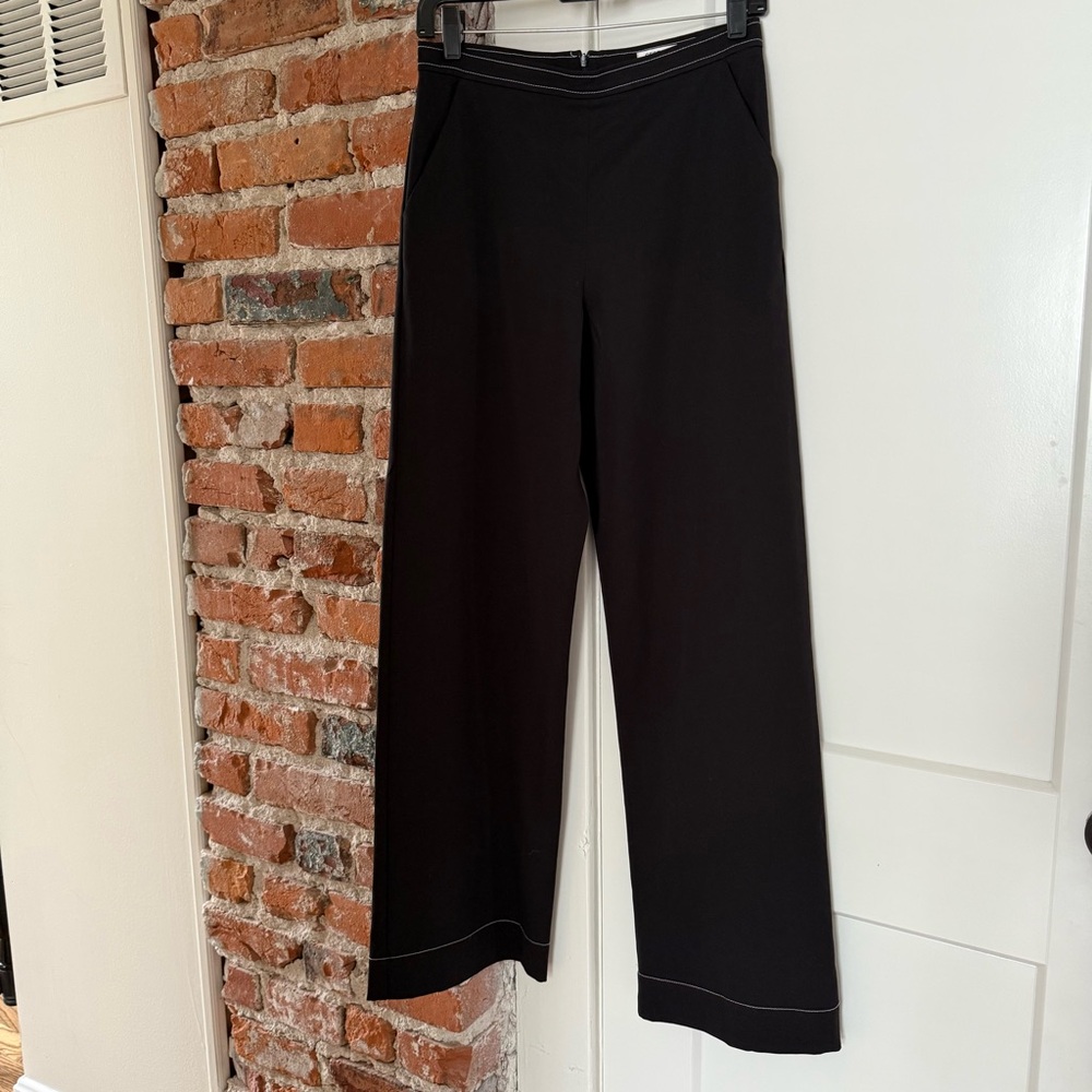 Georgia Alice Black Wide Leg Trousers with White Contrast Stitching Size 4 - Picture 2 of 15